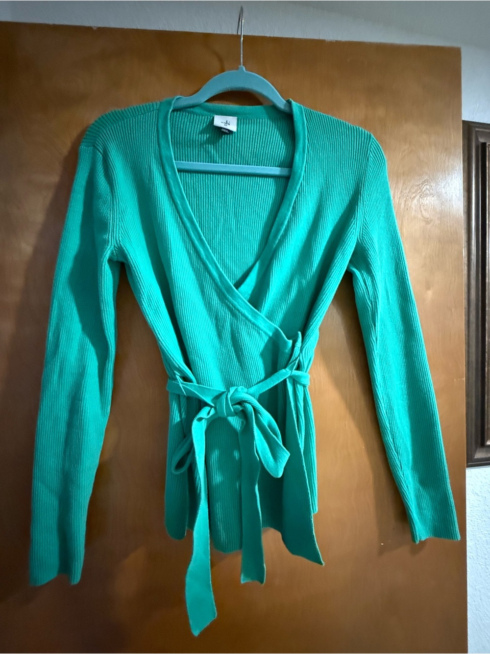 CAbi Teal Wrap Ribbed Knit Cardigan